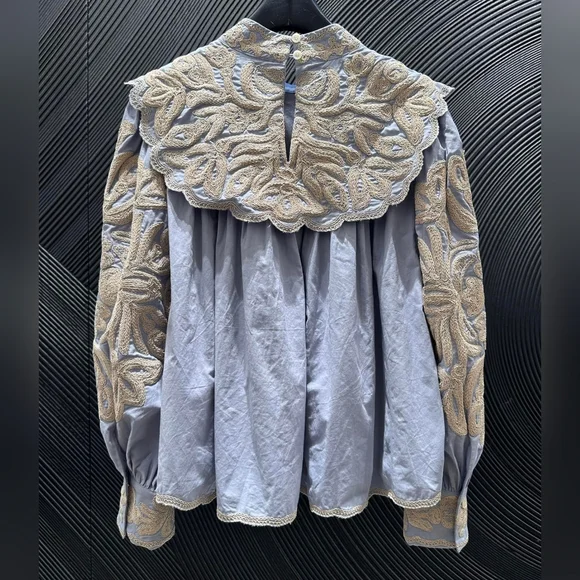 SEA Alexandra pleated embroidered cotton-voile blouse - Picture 8 of 9